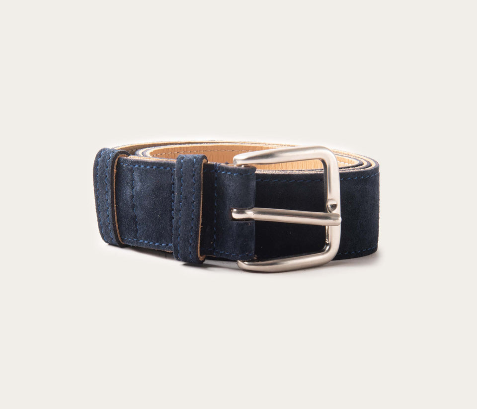 Ceinture 35mm en cuir velours Bleu